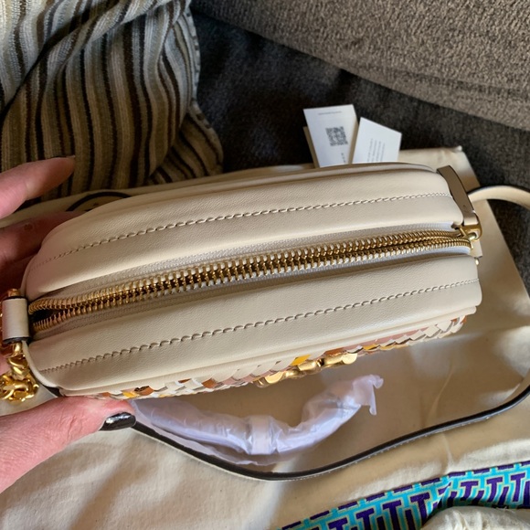 Authentic TORY BURCH Handwoven napa and Leather top zip crossbody - Picture 4 of 11